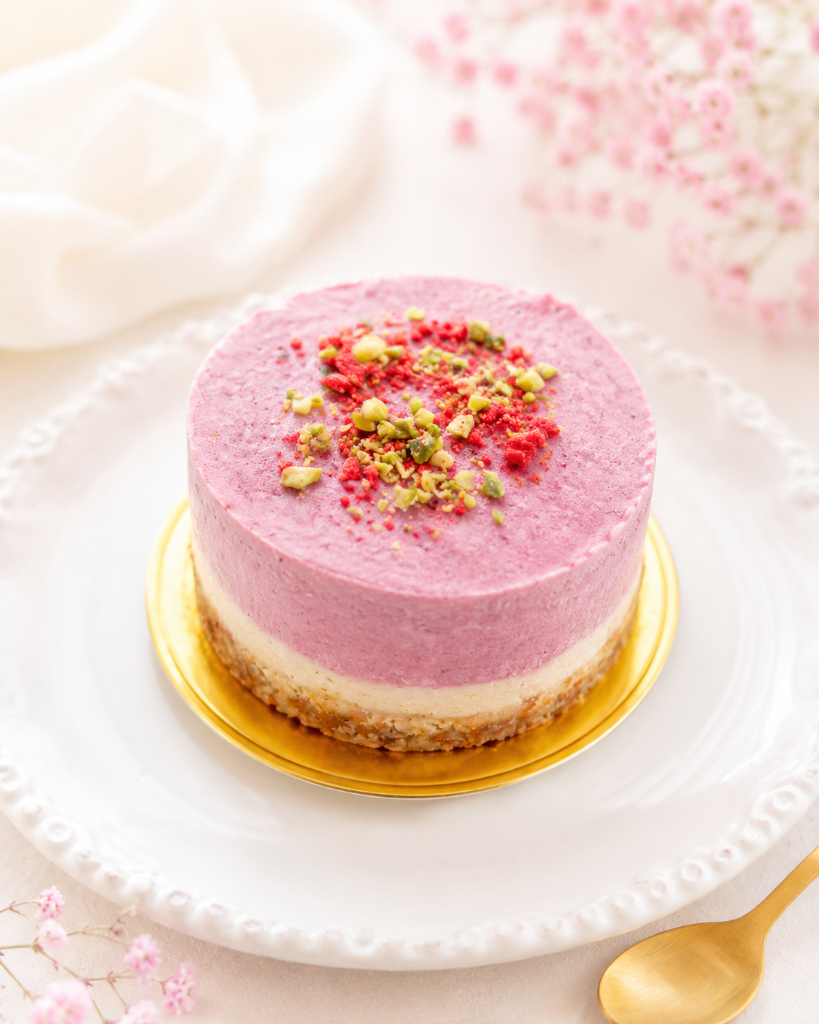 Slice of raw vegan raspberry cake